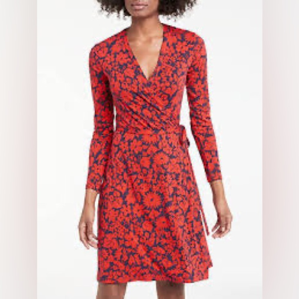 Boden Red and Navy Floral Wrap Dress